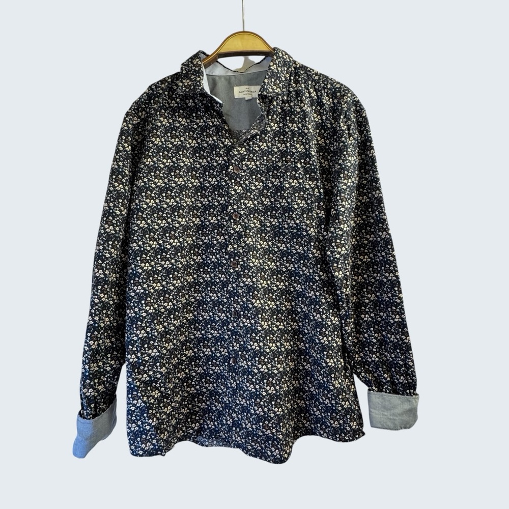 Rue Saint-Patrick Black Floral Button Up Shirt Long Sleeve Size XL